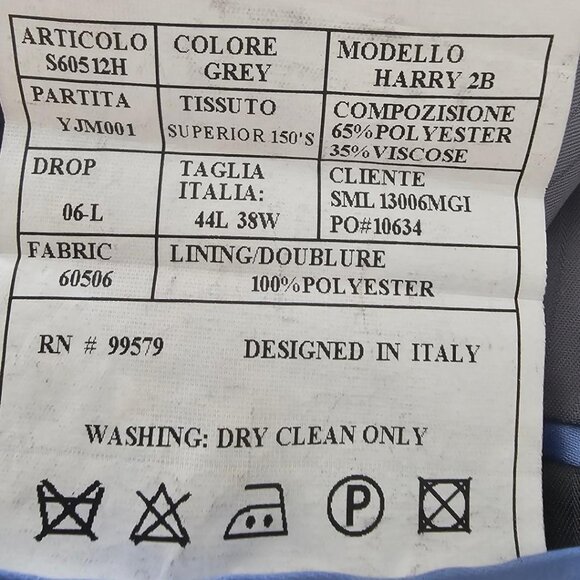 Valenti Uomo 2 piece suit 44L-38X32 pants - Gray - Picture 11 of 11